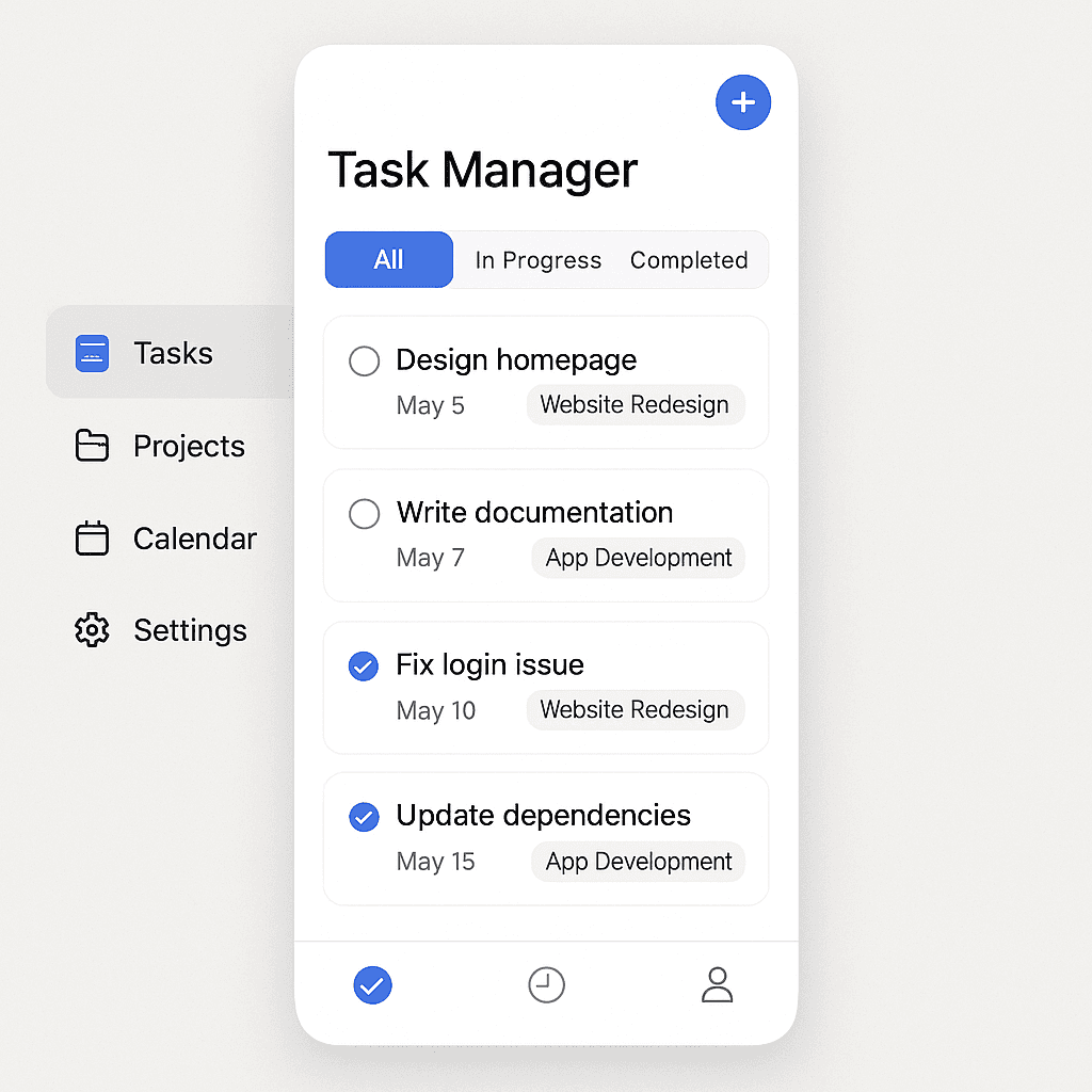 Mobile Task Management App Mobile task management application with intuitive interface and productivity features for iOS and Android