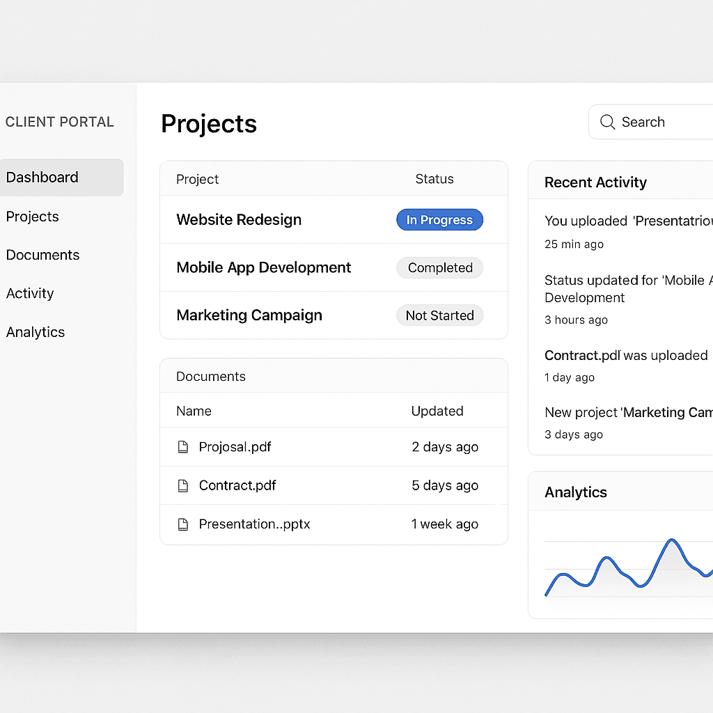 Project Management Web Application Custom web application project management interface with task tracking and team collaboration features built by Internyl Consulting