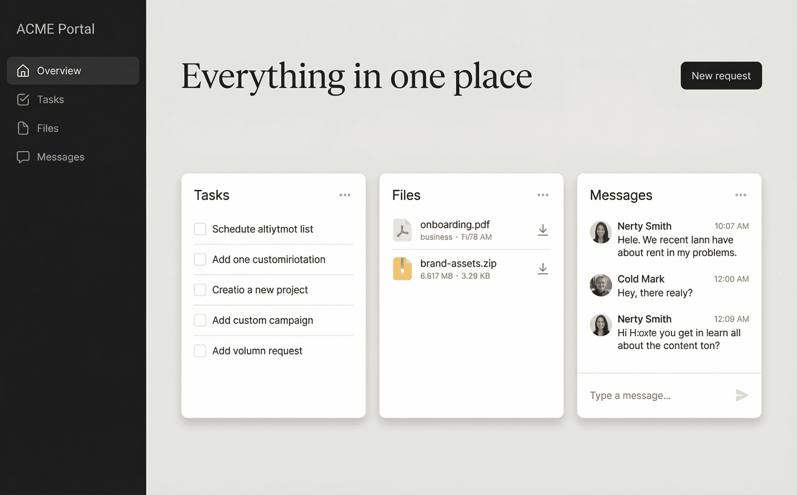 A single client portal with tasks, files, and messages