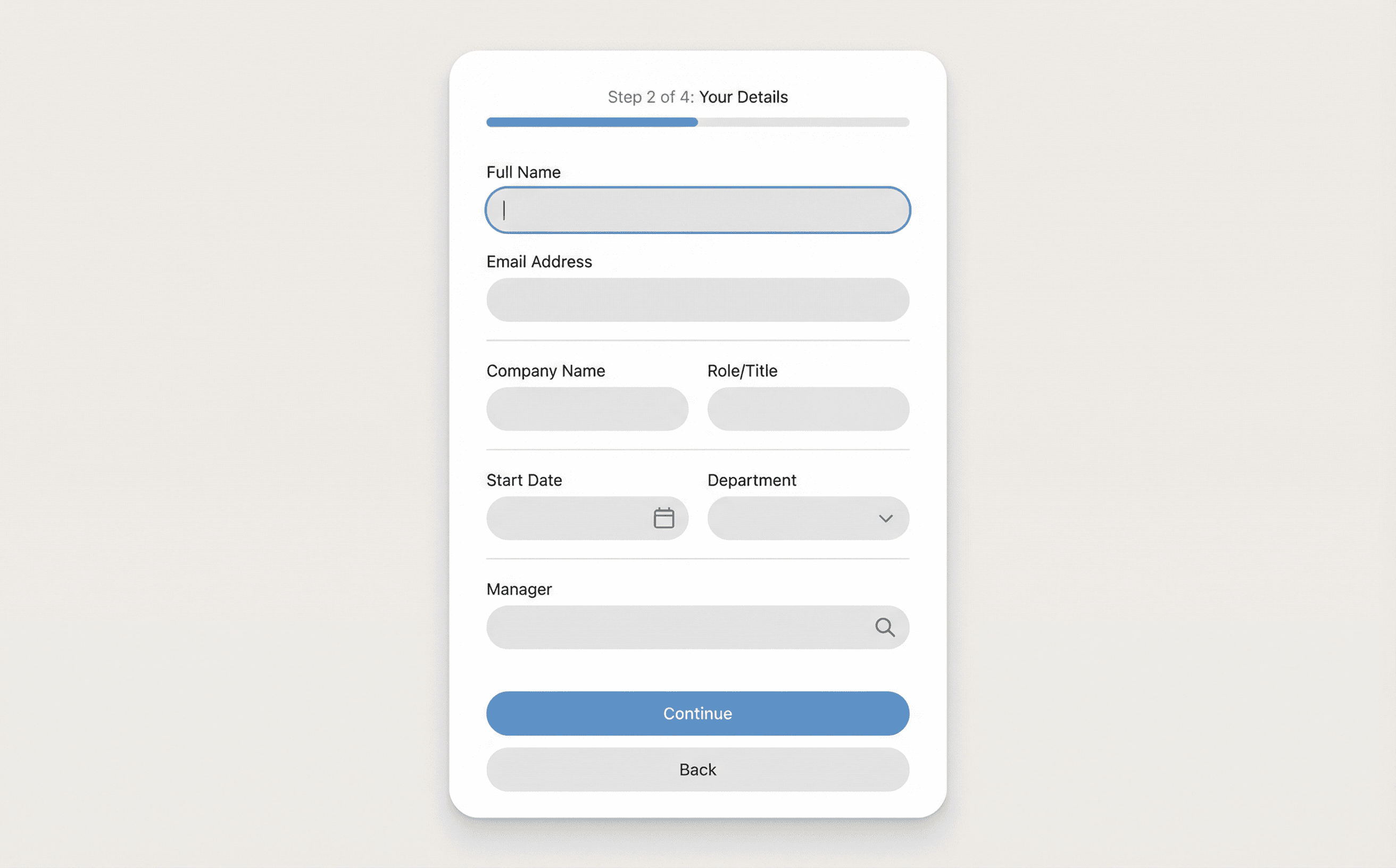 A structured onboarding form that captures consistent inputs