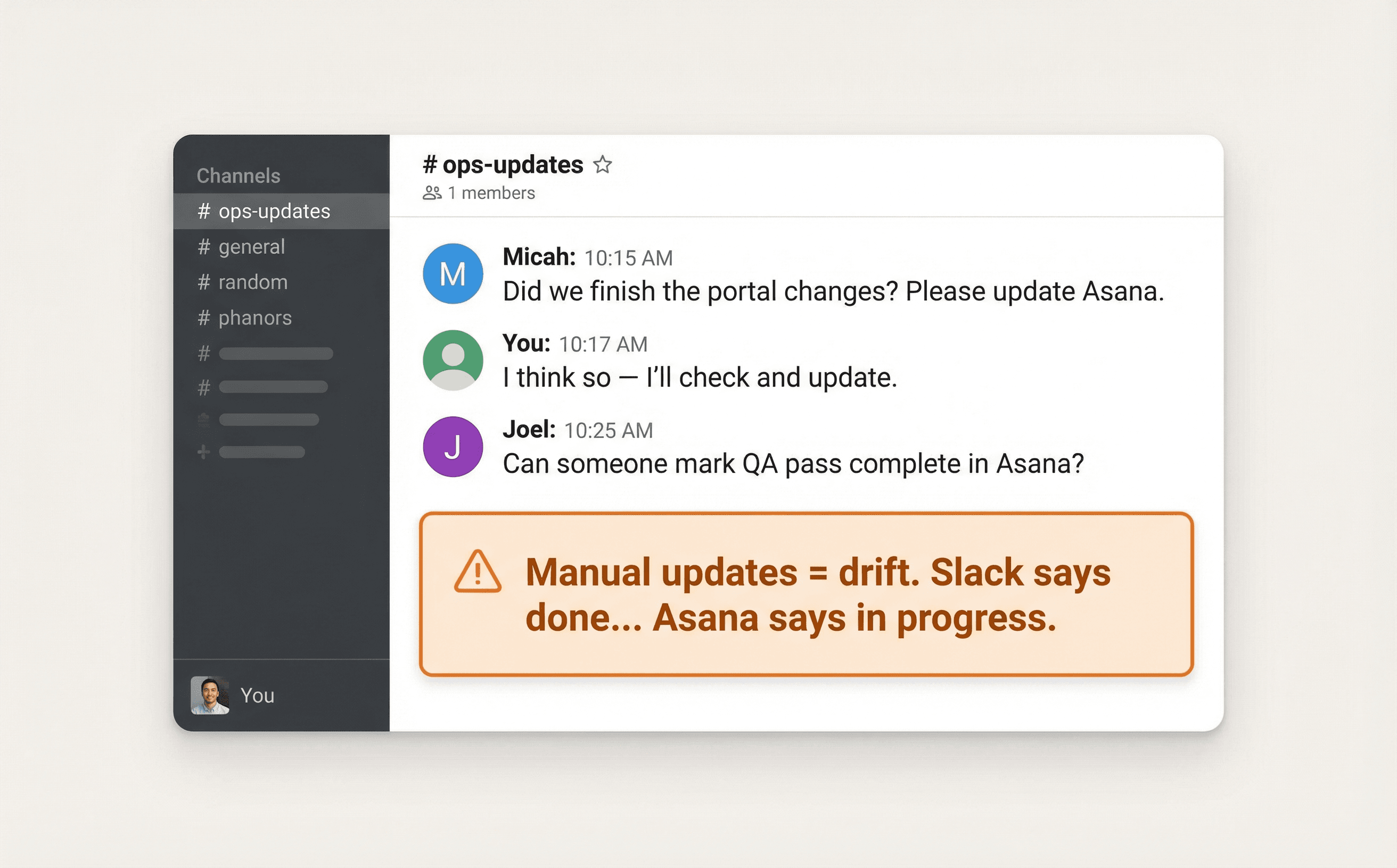 Manual status updates requested in Slack
